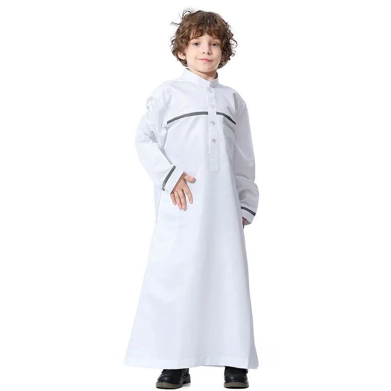Dubai Arab Muslim Kids Abaya Jubba Thobe Boy Stand Collar Long Dress Caftan Children Islamic Robe Kaftan Ramadan Worship Service |