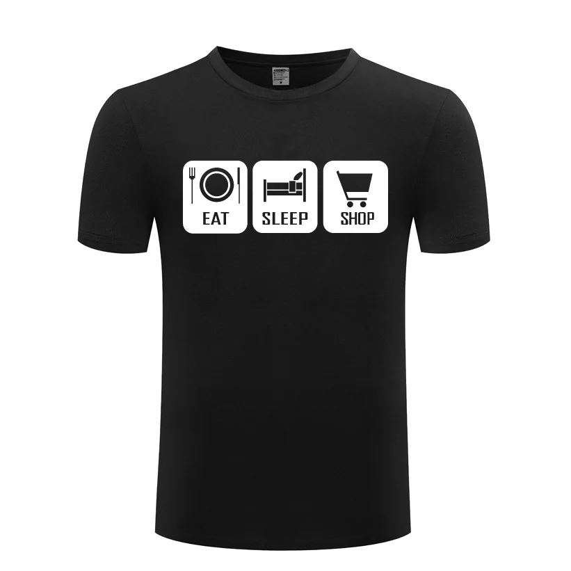 Футболка с принтом Eat Sleep Shop для мужчин и женщин Стильная хлопковая тенниска
