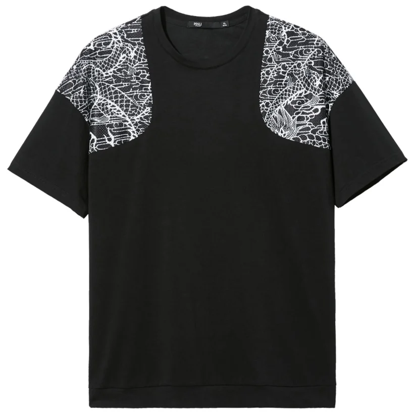 

Free shipping New men's male fashion 2020 autumn personality summer slim fit stitching printed short-sleeved T-shirt B202611259