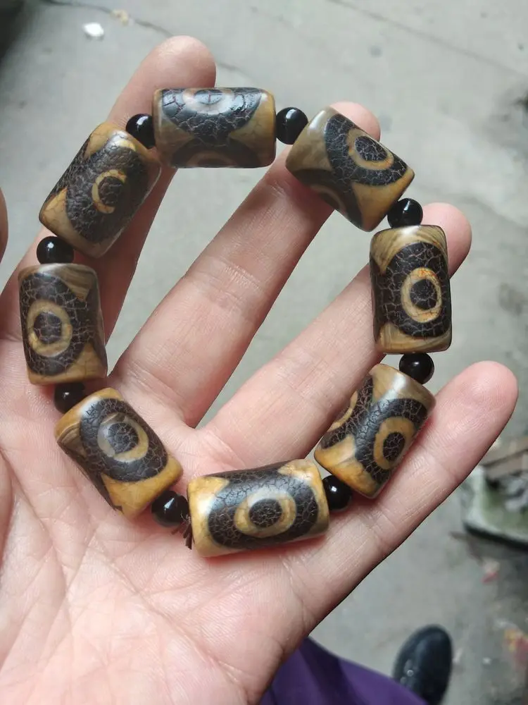 Винтажный Тибетский бусины дзи браслет амулет 3 глаза из бисера погодораживающие