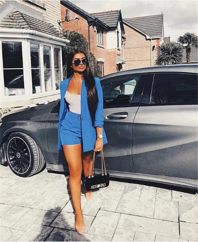 Feditch, офисный костюм, женский Блейзер и штаны, костюм, комплект, пальто для девочек, v-образный вырез, сексуальный шикарный костюм, женский офисный комплект, 2 предмета, наряды для женщин