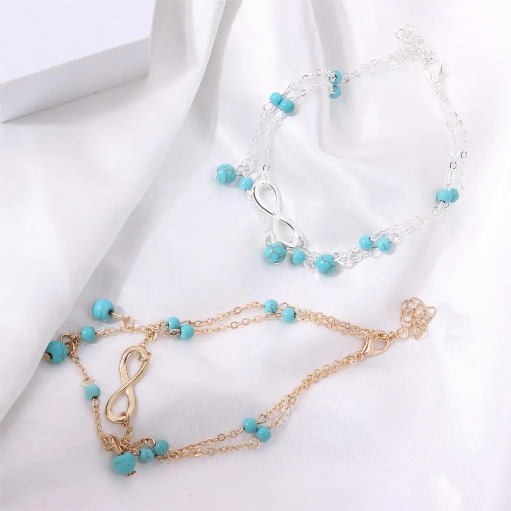 

Trendy Infinity Symbol Green Beads Anklet Gold Color Silver Color Anklet Boho Charm Jewelry Ankles Bracelets Woman Foot Jewelry