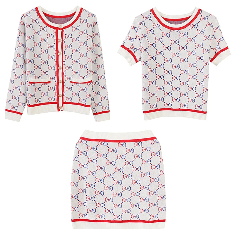 Возможно у женщин вязаный бант печати О образным вырезом короткий рукав Топ с