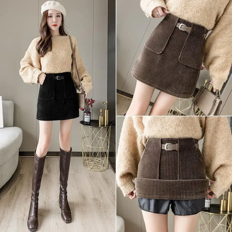 

Вельветовая Короткая юбка для женщин в Корейском стиле, с высокой талией, а-силуэт, юбка мини-юбка для девочек в стиле ретро; Бархатные юбкой ...
