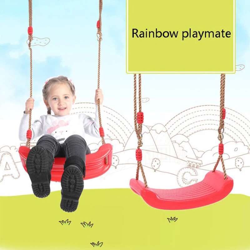 Flying Toy Garden Swing Kids Hanging Seat Toys with Height Adjustable Ropes Indoor Outdoor Toys Rainbow Curved Board Kids Swing