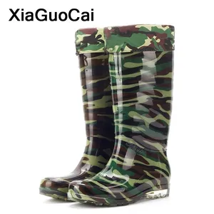 Водонепроницаемые мужские резиновые сапоги, камуфляжные теплые сапоги до колена, уличные Нескользящие высокие ботинки из ПВХ для осени и зимы