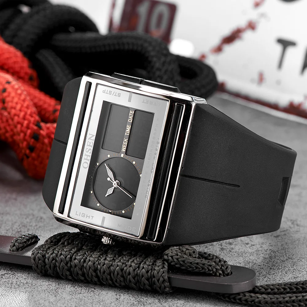 Модный бренд OHSEN аналоговые цифровые часы ЖК-дисплей подсветка мужские