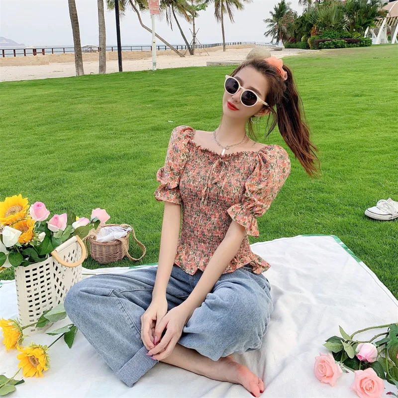 Сексуальная футболка с открытыми плечами и рюшами летняя новая однотонная