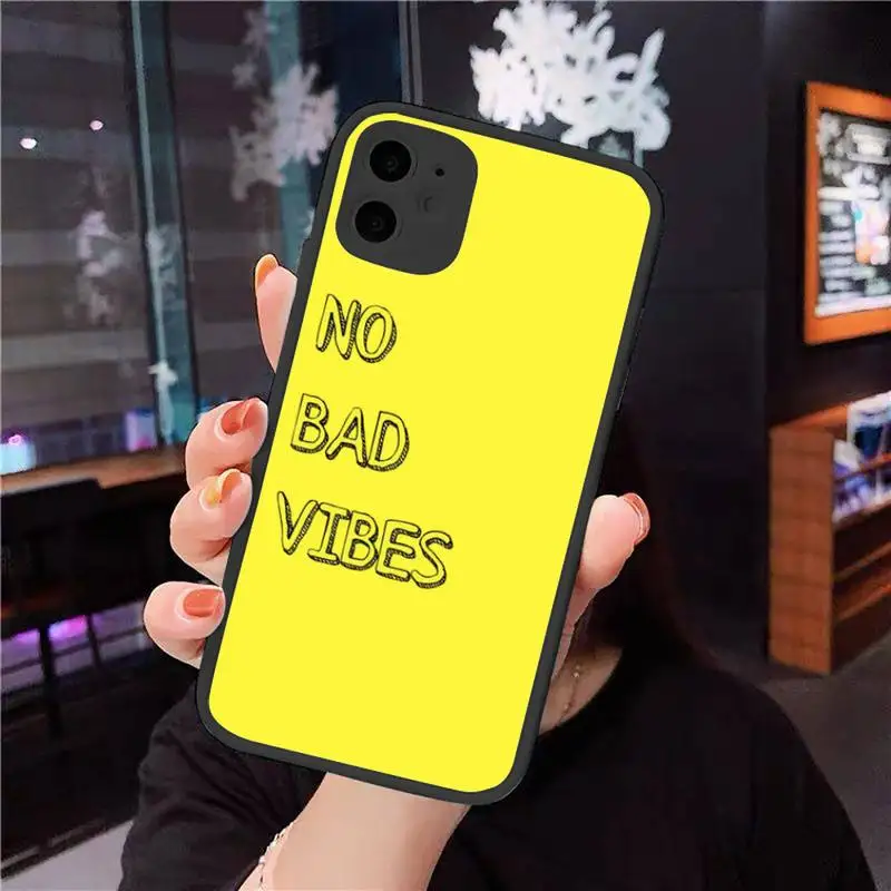 

No Bad Vibes color Text Phone Cases Matte Transparent for iPhone 7 8 11 12 s mini pro X XS XR MAX Plus cover funda