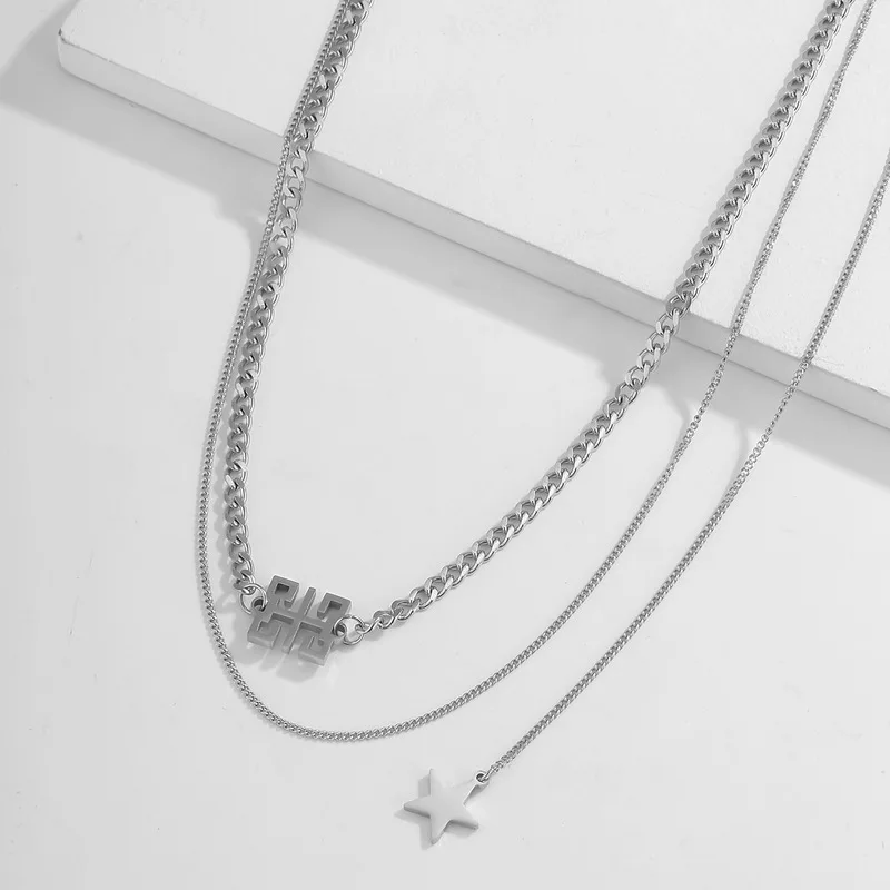 

POTCET Unisex Stainless Steel Pentagram Titanium Steel Necklace Pendant Clavicle Chain Geometric Fashion Hip Hop Party Jewelry