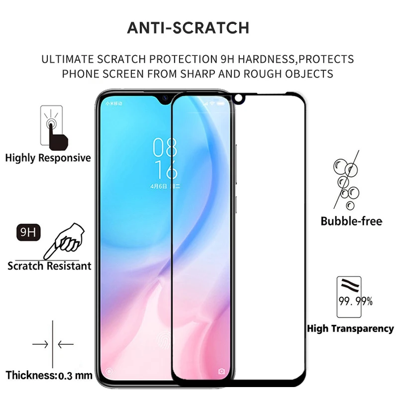Закаленное стекло с полным покрытием для Xiaomi Mi 8 9 SE 8X 9X 6X A2 A3 Lite 9T pro 9H Защита экрана