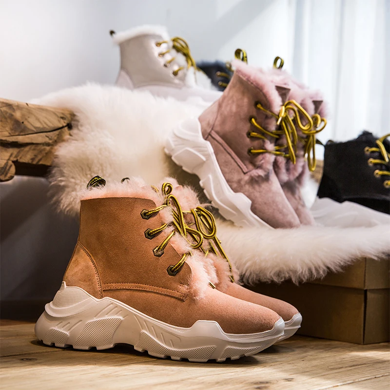 Зимние сапоги 2019 г. Новые теплые зимние средней длины на овечьем меху женские