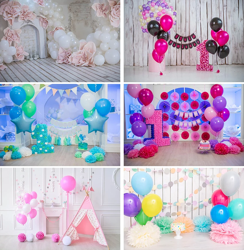 

Newborn Baby Birthday Backdrops Girl 1st Photography Balloons Cake Smash Party Photographic Backgrounds for Photos Studio Props