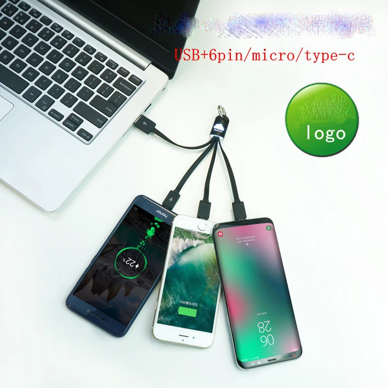 Светящийся брелок 3 в 1 Micro USB Type C зарядный кабель гитара дизайн Дата для iphone