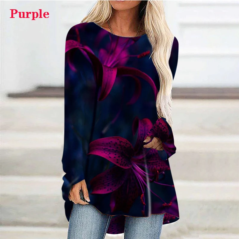 Женская футболка с длинным рукавом Повседневная Свободная принтом | одежда