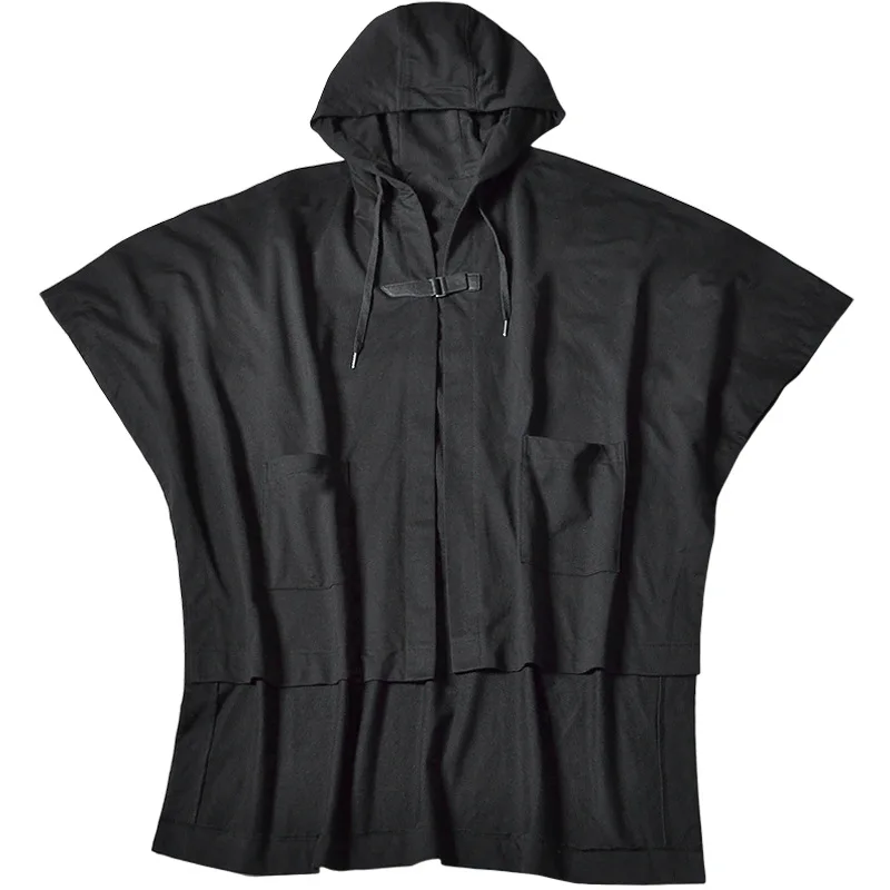 Мужская широкая лента Сращивание плащ с капюшоном куртка кардиган мужской