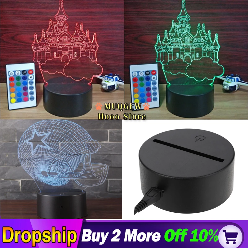 Абс акрил черный 3D светодиодный светильник ночник база USB кабель дистанционное