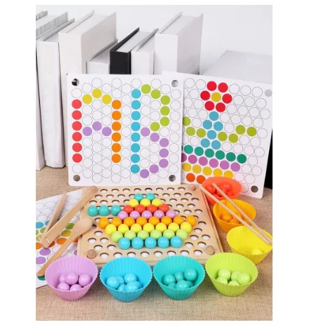 Деревянные Монтессори детские головоломки Tos Hands Brain Training Clip Beads Puzzle Board Math Game