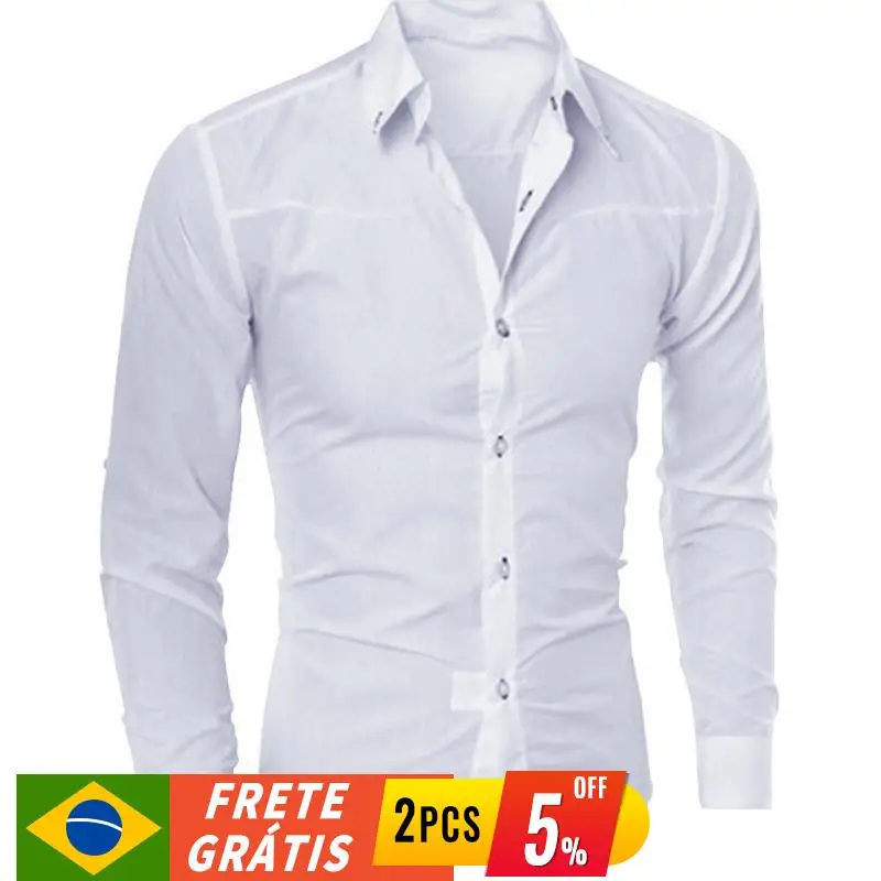 Мужская хлопковая рубашка с длинным рукавом белая или черная однотонная