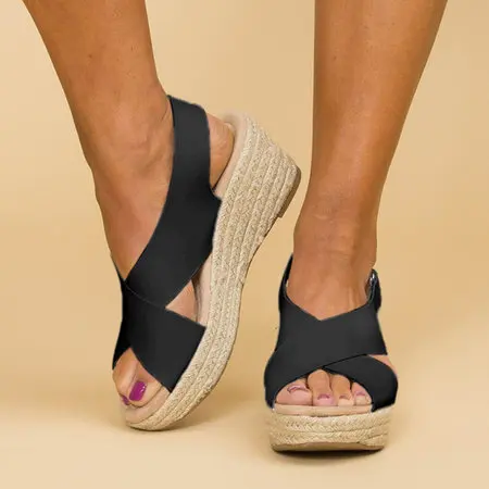 

Hook Loop Wedges Gladiator Sandals Women High Back Strap Rome Sandals Fashion Cross-Strap Solid Retro Summer Bohemian Shoes