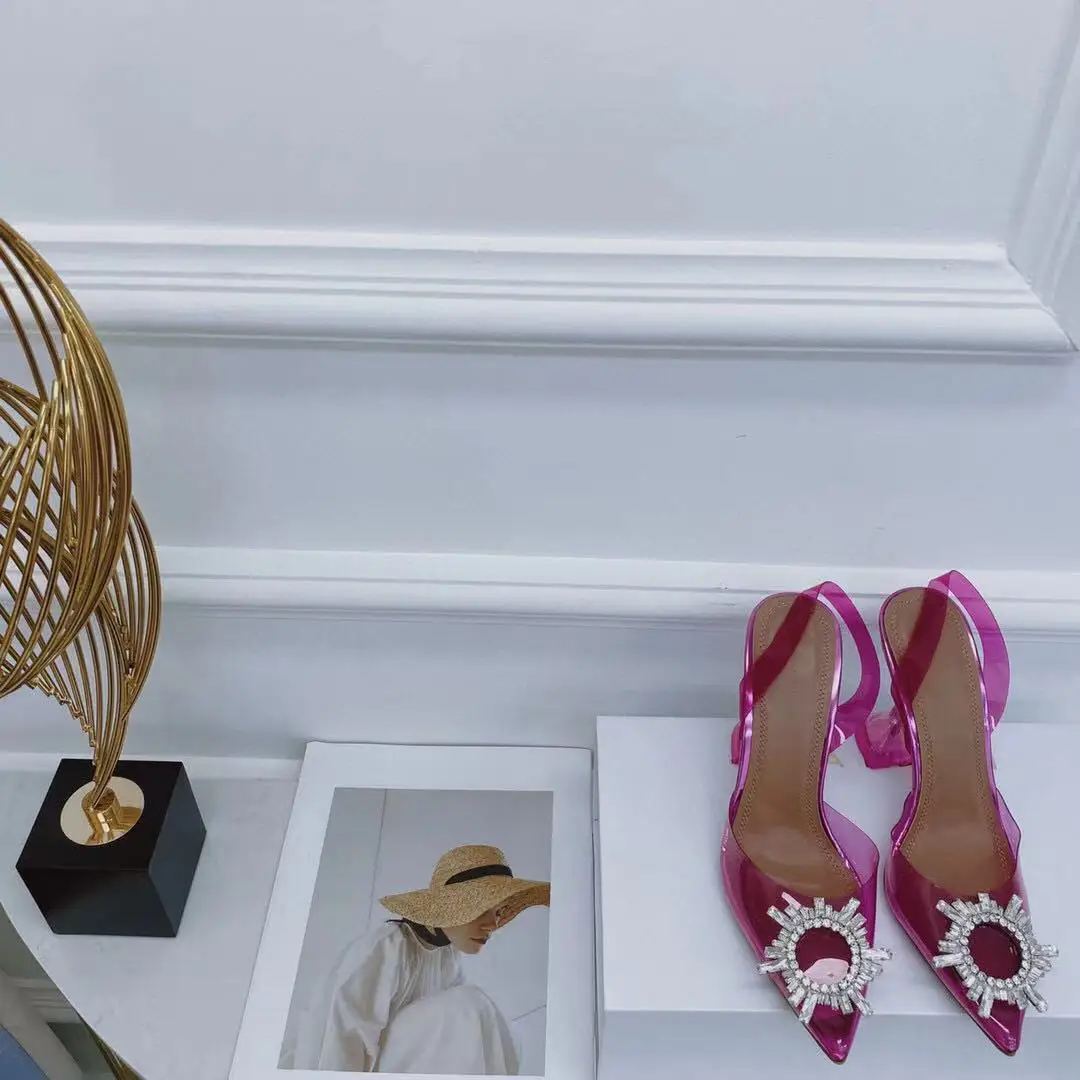 

New Season Women Shoes Begum Glass Pvc Transparent Sandals Slingback Crystal Wedding Pumps