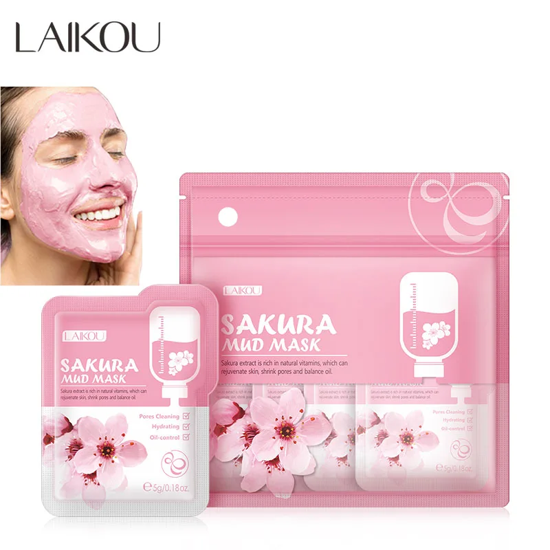 

LAIKOU Sakura Mud Mask Moisturizing Shrink Pores Remove Blackheads Spot Deep Oil Control Whitening Anti Wrinkle Facial Mask 5pcs