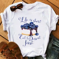 watercolor life is short eat dessert first graphic print womens t shirt funny tshirt femme summer fashion t shirt female