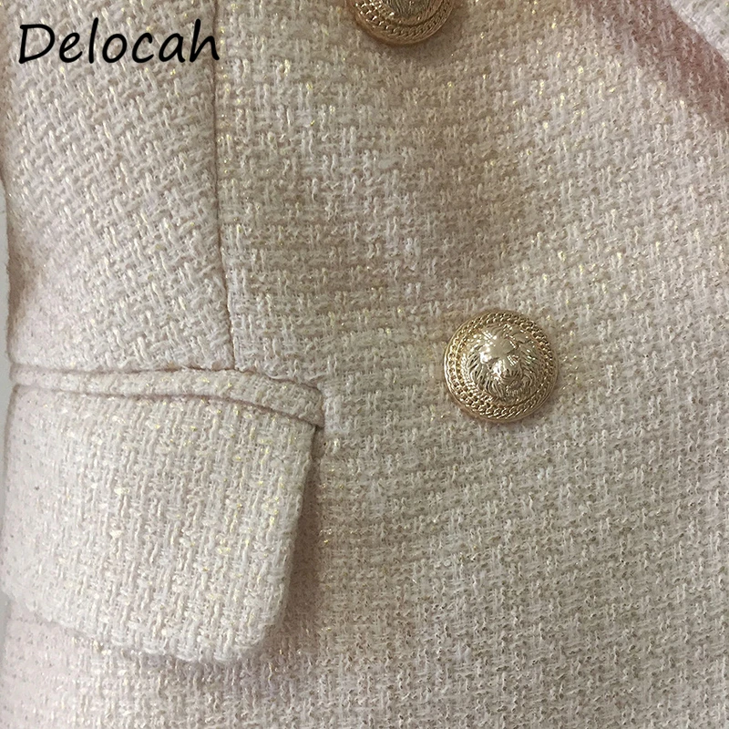 

Delocah Women Autumn Fashion DesignerShort Coat Double Breasted Fake Pocket Long Sleeve Solid Printed Ladies Bodycon Jacket