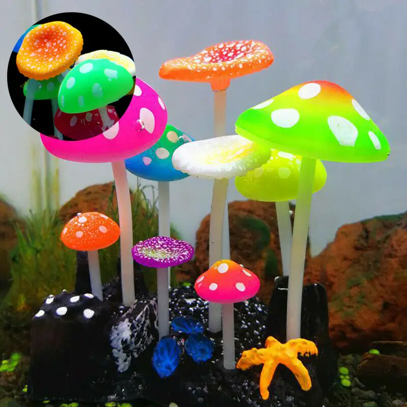 

Aquarium Fluorescent Luminous Artificial Mushroom Aquatic Fish Tank Ornament