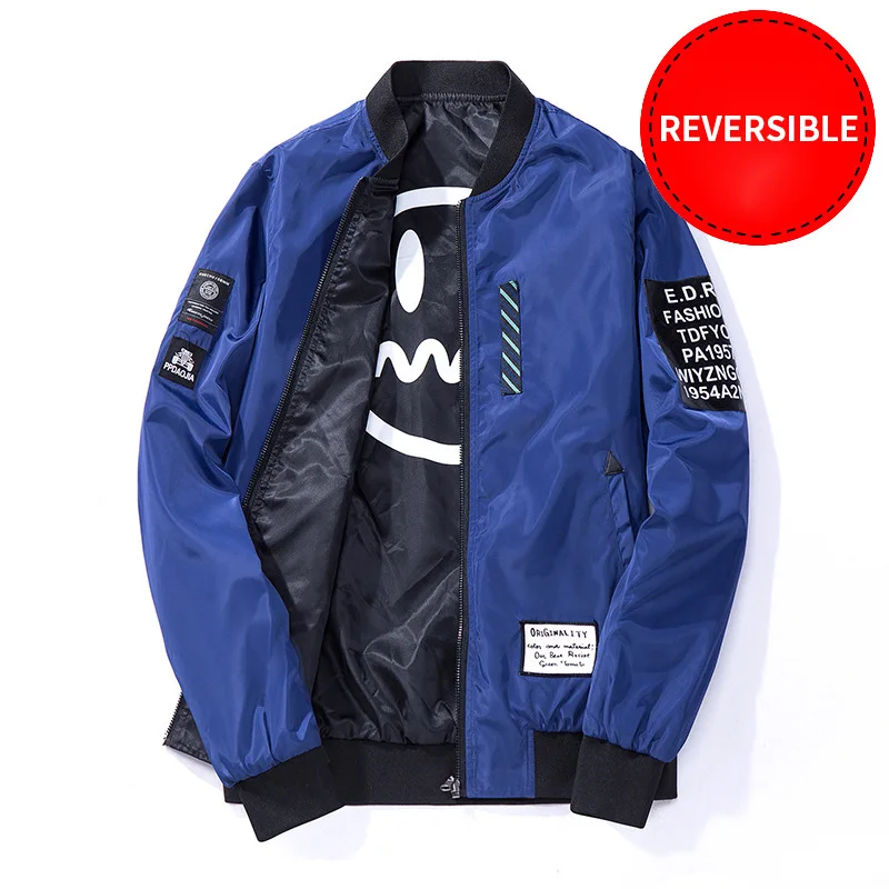 2019 мужская куртка-пилот с заплатками черная Двусторонняя одежда мужские