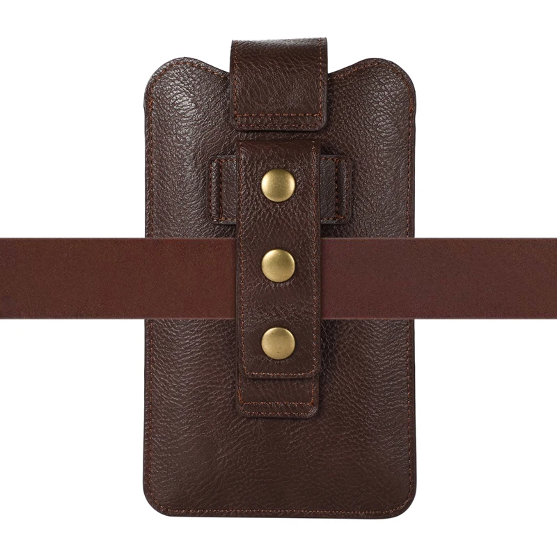 Leather Phone Bags Case Dual Pouch 5.5-7.2'' for iPhone Huawei Samsung Xiaomi Shockproof Magnetic Belt Clip Bag with Card Holder