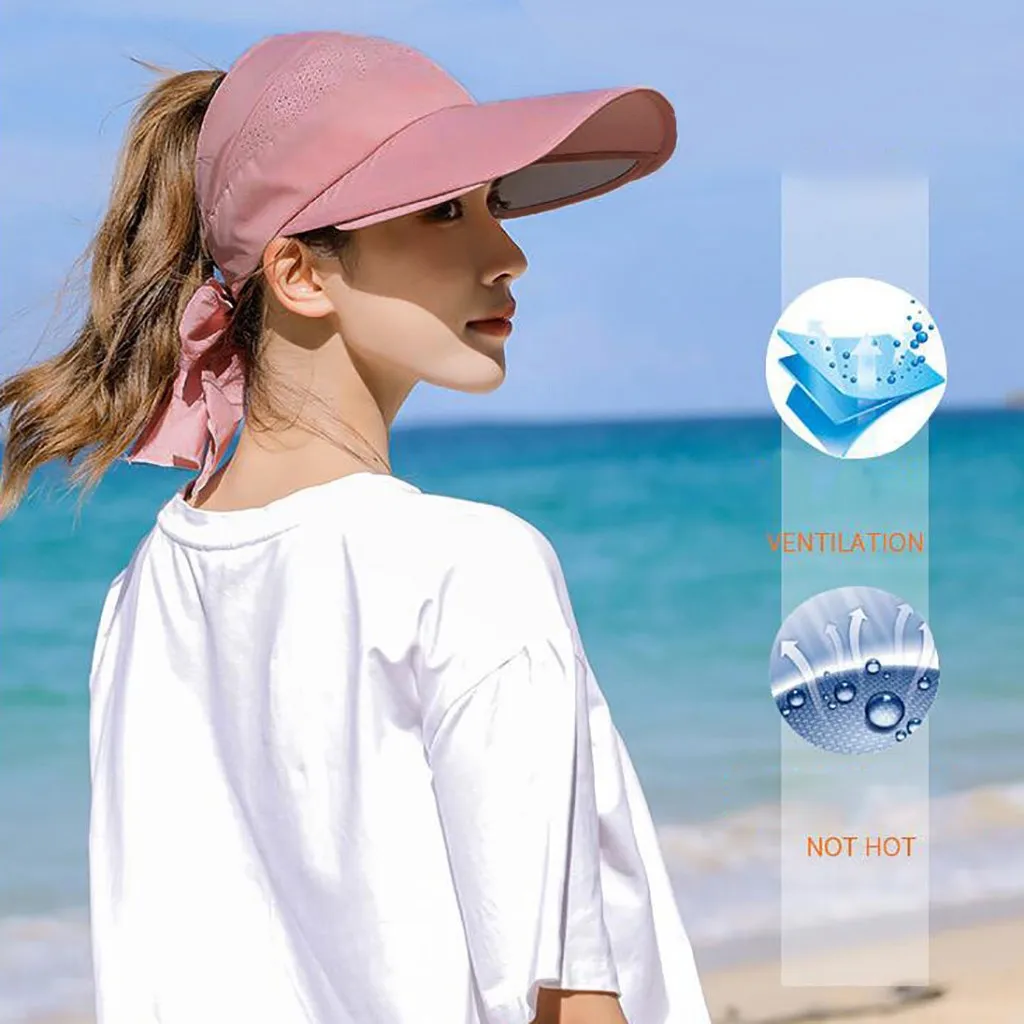 

Women Sandy Beach UV Protection Outdoor Hat Sport Bike Running Sun Hats Ladies Cycling Sun Protection Golf Big Caps Sunhats 316