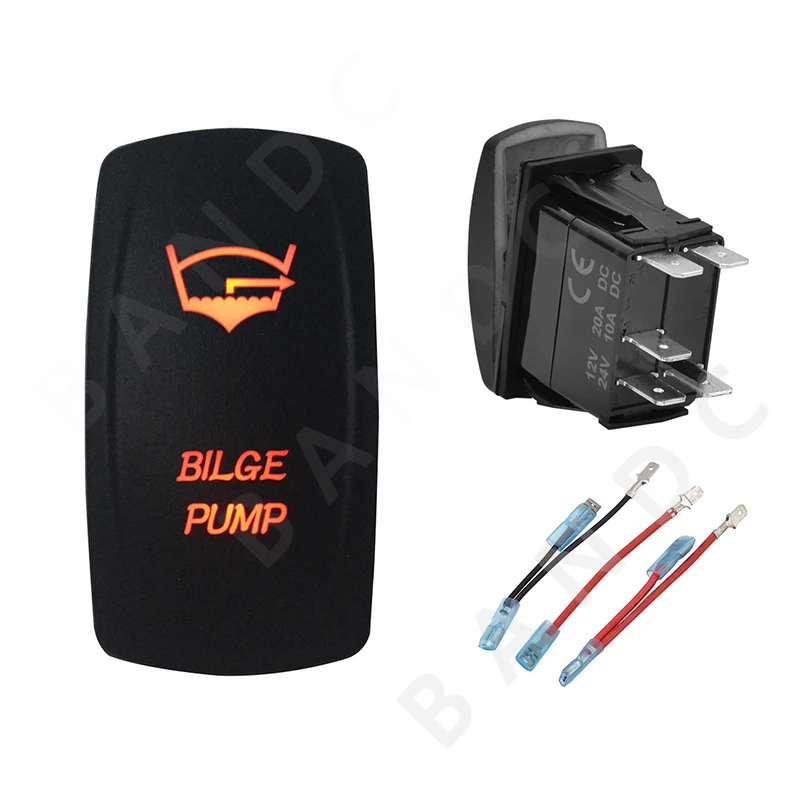 

Перекидной переключатель с отводящим насосом, 5P, ON-OFF SPST, лазерная гравировка, оранжевый светодиод для автомобиля, лодки, морского транспорта, ARB RV, автобуса, яхты, набор Джамперов