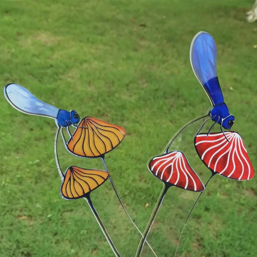 

Dragonfly small mushroom ornaments Stake Garden Insert ground Art standing pile Decoration landscape mushroom yard Stakes