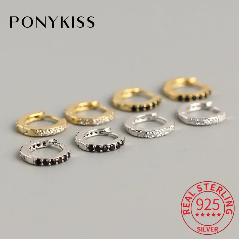 PONYKISS реальные 925 Стерлинговое Серебро Циркон Круглые Изящные серьги в виде колец
