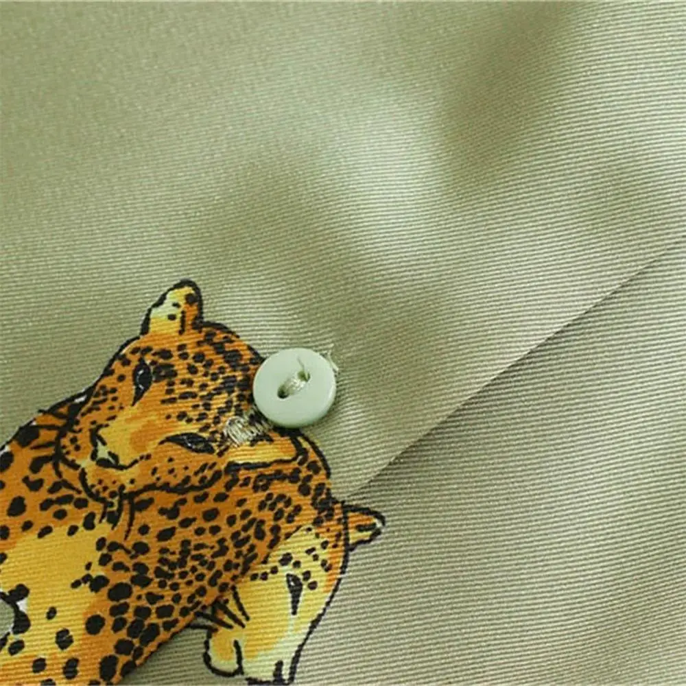 Женская свободная рубашка с леопардовым принтом осенняя Вертикальная отложным