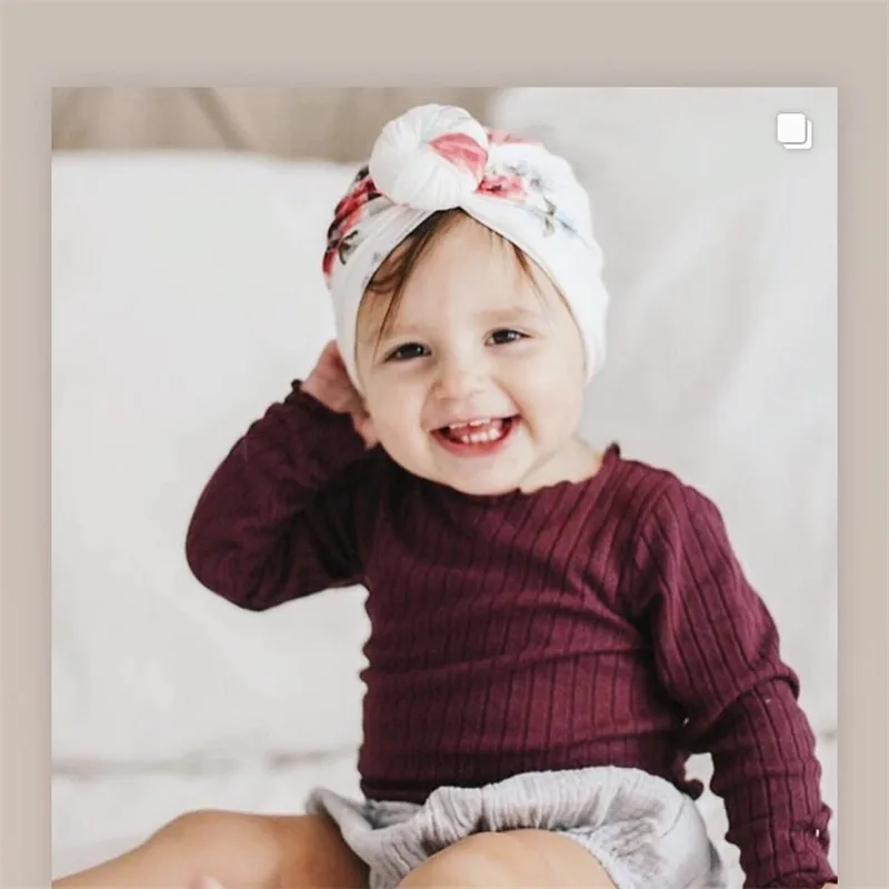Baby Girls Floral Printed Colored Donut Hats BeBe Turban Headb Hood Newborn Bow Knotted Cap Unisex Cotton Soft Cute Flower | Детская