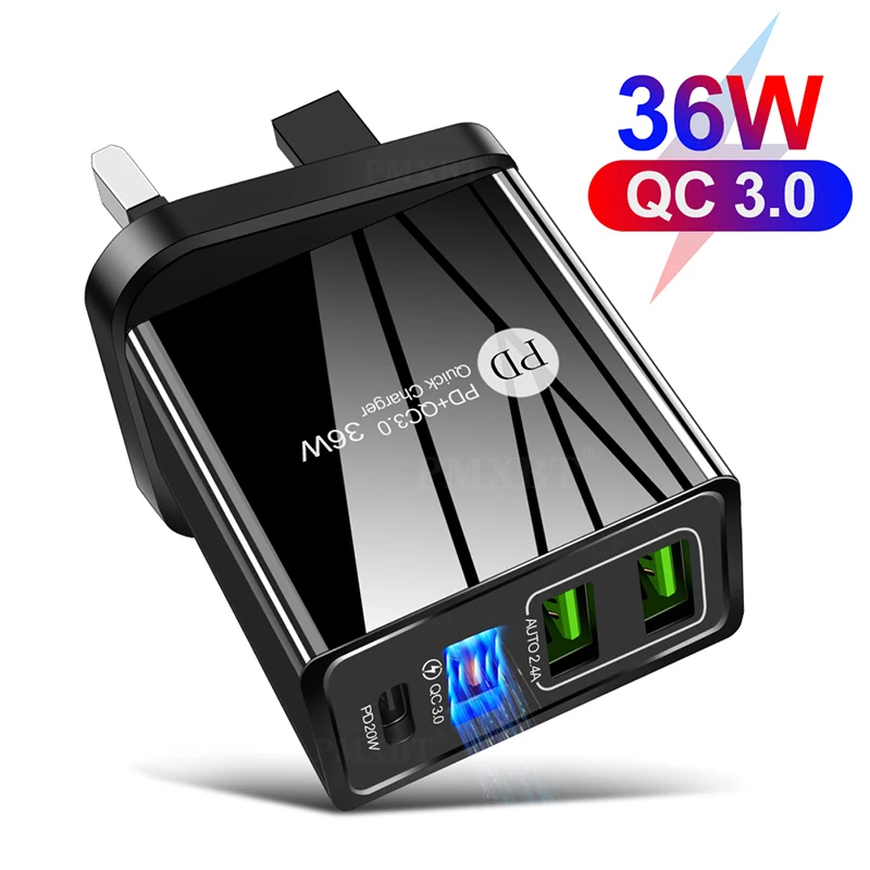 

PD 20W USB Type C Charger EU US UK Plug QC 3.0 Quick Charge Adapter For iPhone Xiaomi Samsung Mobile Phone Charger Fast Charging