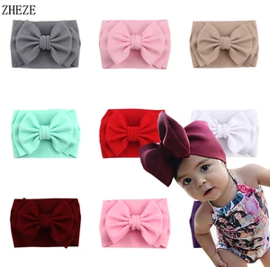 Повязка на голову детская однотонная, хлопковая двухслойная, с большим бантом, 7 дюймов, 1 шт.