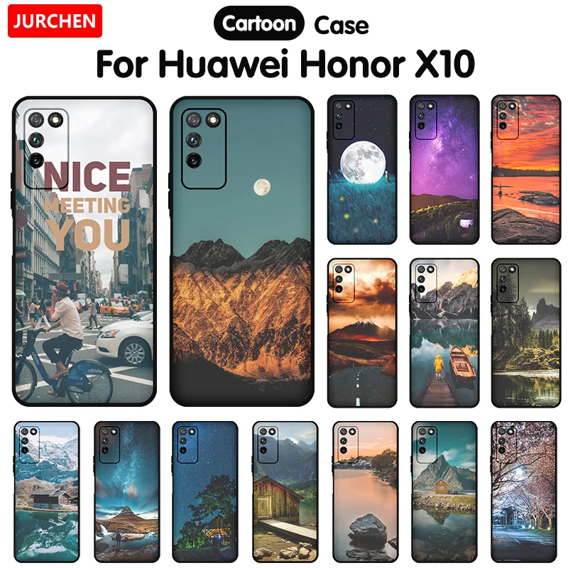 Силиконовый чехол JURCHEN для Huawei Honor X10, матовый тонкий чехол из ТПУ для Honor X 10, AN00a, AN00, TN00, роскошные сумки с изображением собаки и пейзажа