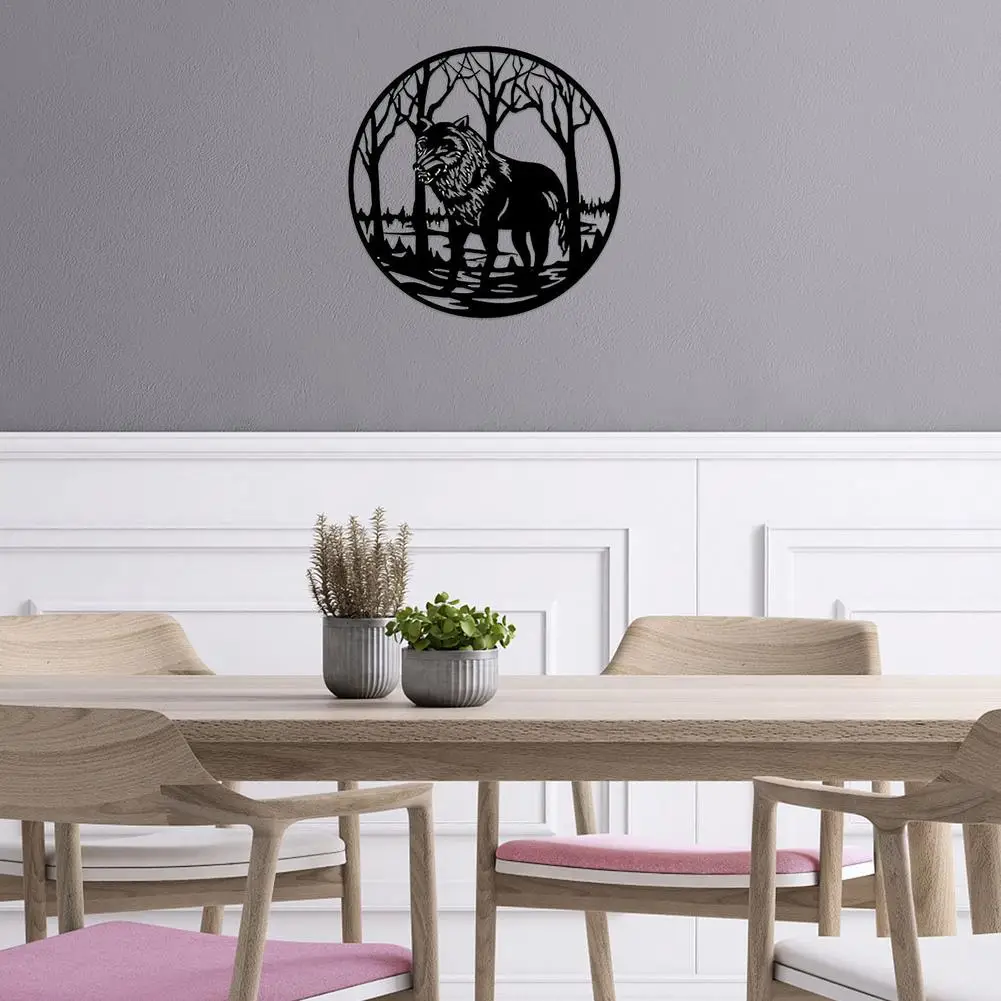 

Wild Wolf Wall Decoration Durable Black Metal Hollow Out Silhouette Home Pendant Decor Suitable For Retro Style Living Room