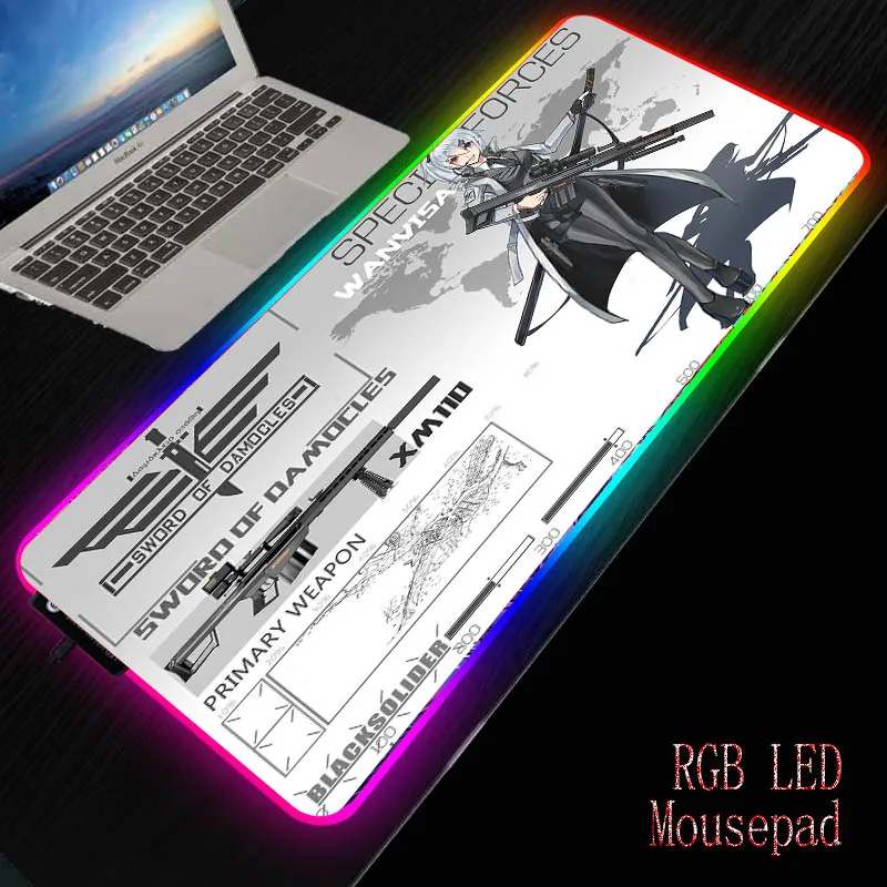 

Anime Girl with Gun LED Light Gaming Mouse Pad RGB Large Keyboard Cover Rubber Base Computer Carpet Desk Mat PC Game MousePad
