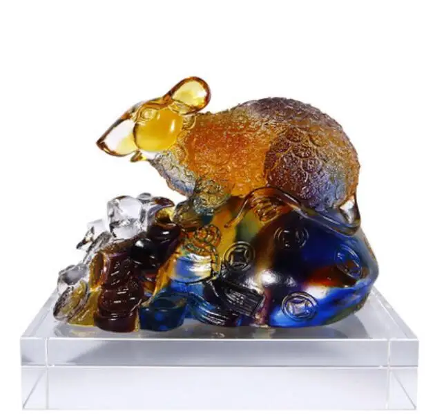 Стеклянная мышь Зодиак милая крыса фэн шуй поделки украшение Новогодний