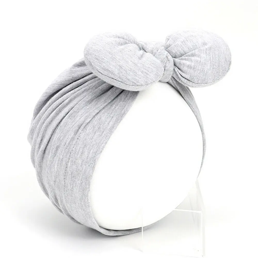 Gray Newborn Toddler Baby Girls Turban Soft Silk Beanie Big Bow Hat Cap Wrap Headwear Headband Hats Accessories Candy Color Cute - Color: Gray
