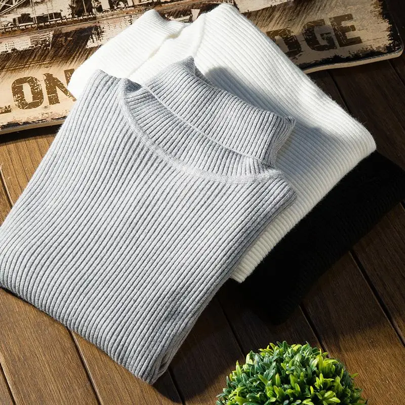 Мужской плотный пуловер с высоким воротником теплый трикотажный свитер