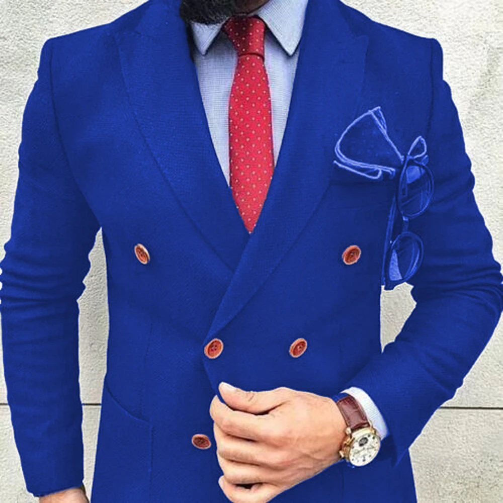 

Dilun Navy Bule Double Breasted Suits Jacket Custom Made Fashion Blazer Formal Office Business Jacket For Men Wedding Tuxedos We