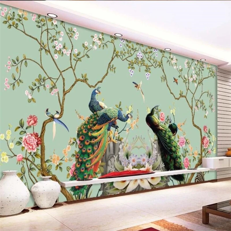 Wellyu индивидуальные большие фрески Модные украшения дома цветы и птицы Павлин