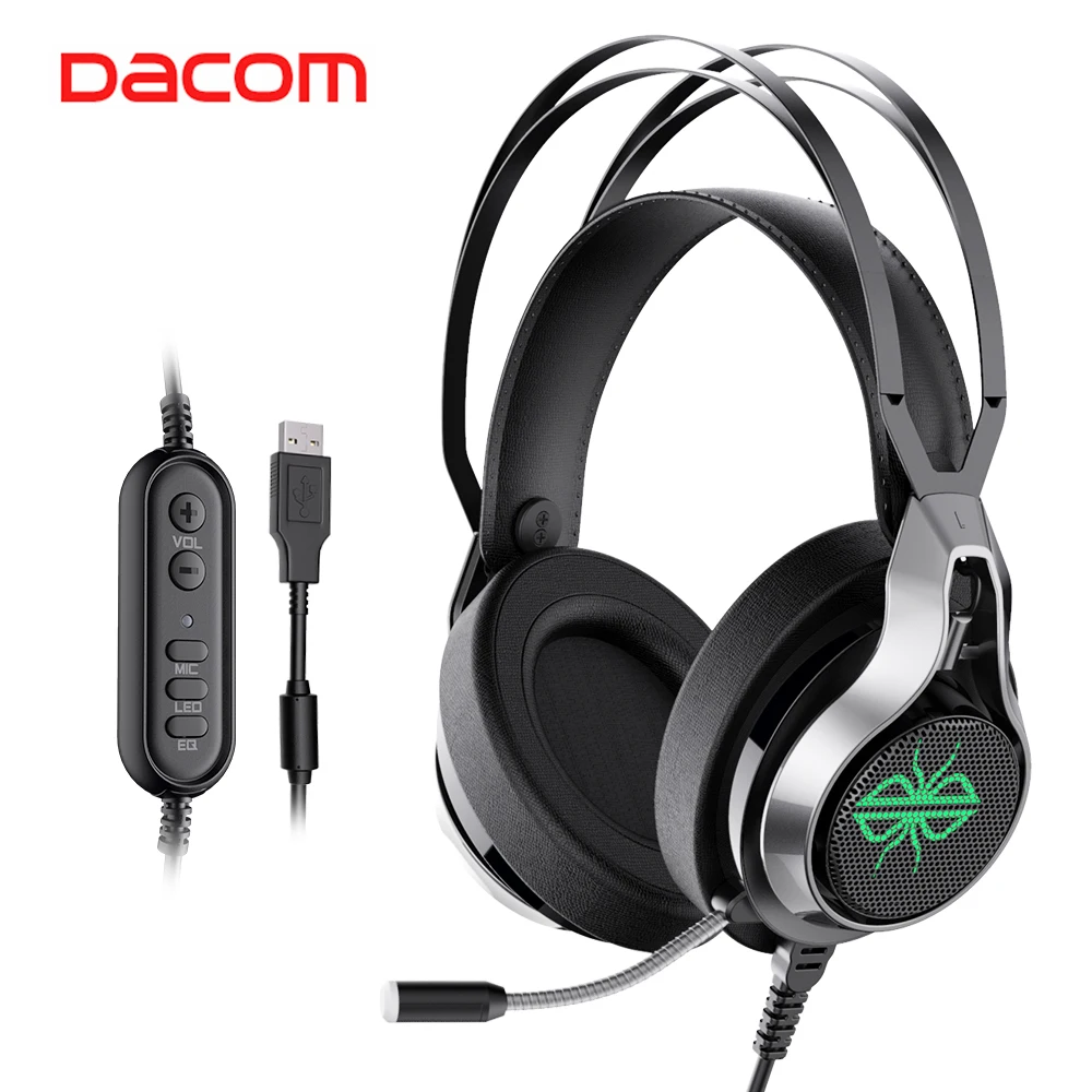 

Dacom GH05 7.1 Stereo LED Gamer Headphones USB Wired Gaming Headset with Mic HD Surround Sound Game Earphones for PC PUBG CSGO