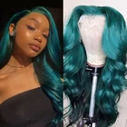 Парики из натуральных волос зелёного цвета Объемная волна парик фронта шнурка 26 дюймов парик с застежкой бразильские волосы Реми выщипанные 13x4 парики шнурка для женщин