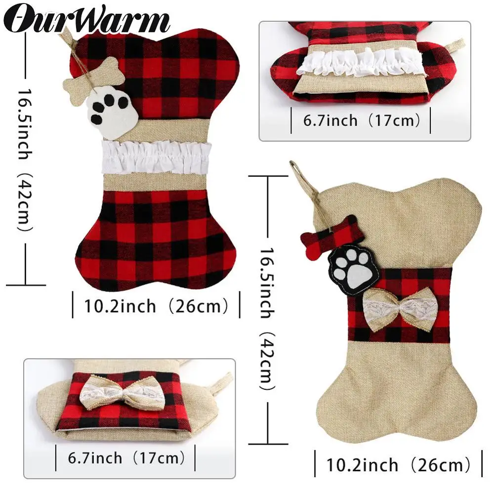 OurWarm рождественские чулки для домашних животных плед буйвола щенок хлопок и